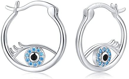 925 Sterling Silver Evil Eye Hoop Trendy Huggie Earrings