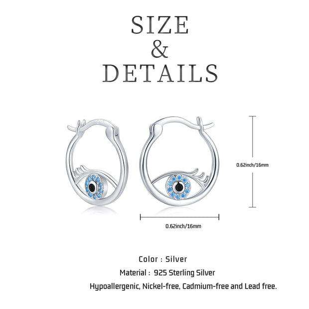 925 Sterling Silver Evil Eye Hoop Trendy Huggie Earrings