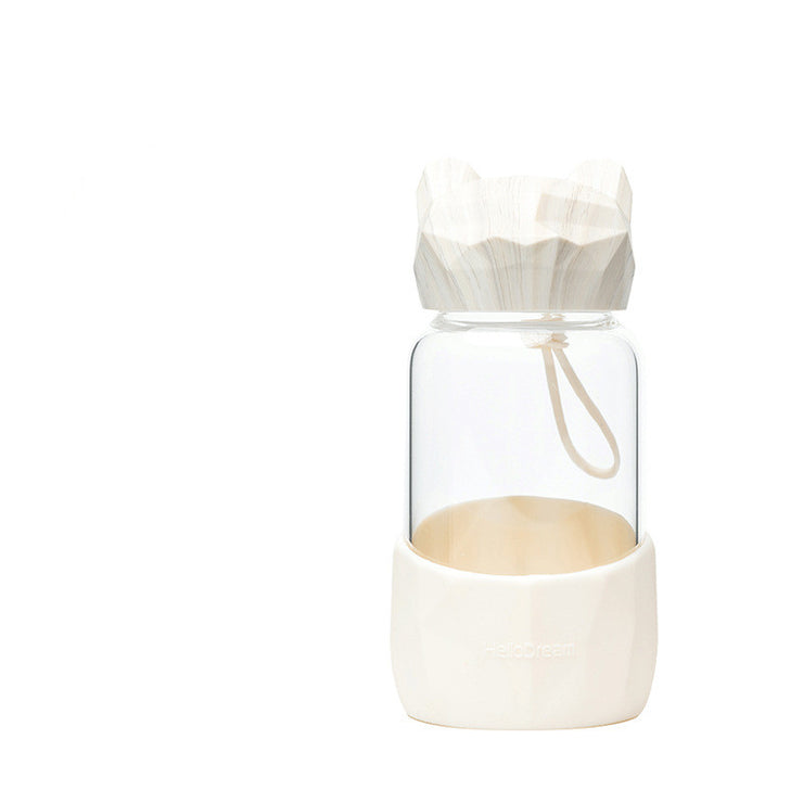 Portable Heat-resistant Water Cup With Wood Grain Lid